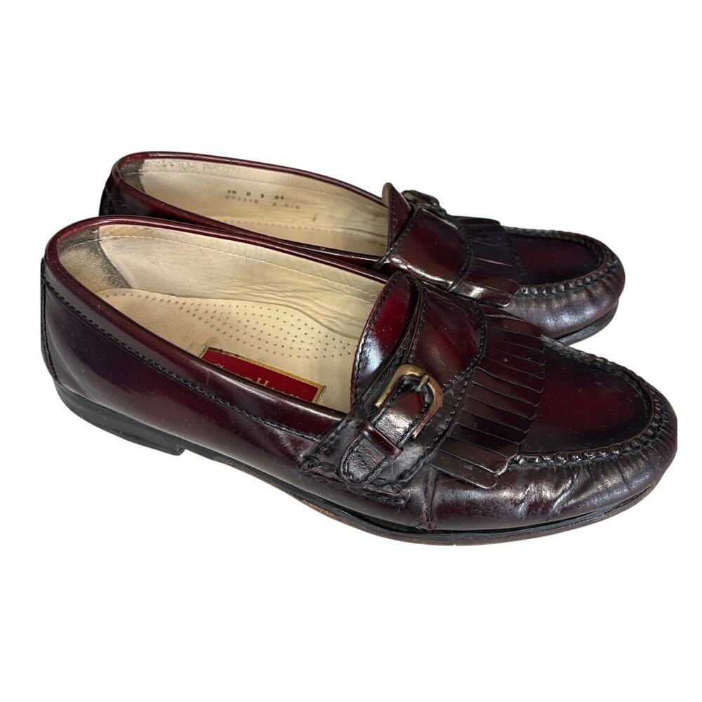 Cole Haan Burgundy Leather Loafers Size 8.5 | Buckle Fringe Loafer Preppy - Picture 2 of 8